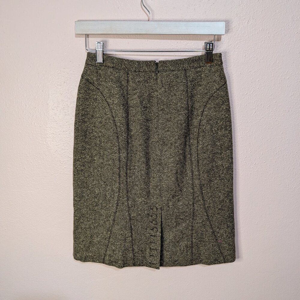 ⭐Ann Taylor Wool Marled Brown Zip Up Lined Skirt With Button Accent Slit Size 0⭐ - Picture 3 of 9